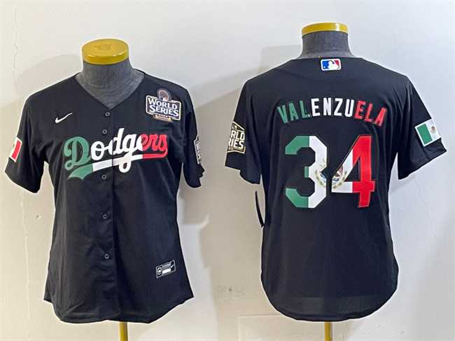 Women%27s Los Angeles Dodgers #34 Toro Valenzuela Black Mexico 2024 World Series Cool Base Stitched Jersey